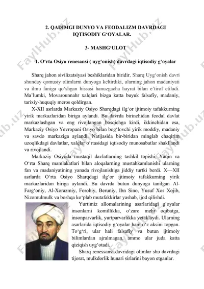qadimgi dunyo va feodalizm davrdagi iqtisodiy g‘oyalar — DOC