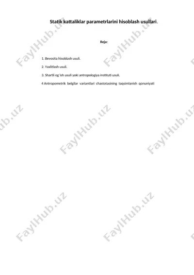 statik kattaliklar parametrlarini hisoblash usullari — DOC
