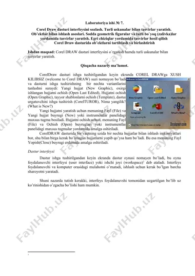 corel draw dasturi interfeysini o'rganish video darsi — DOCX