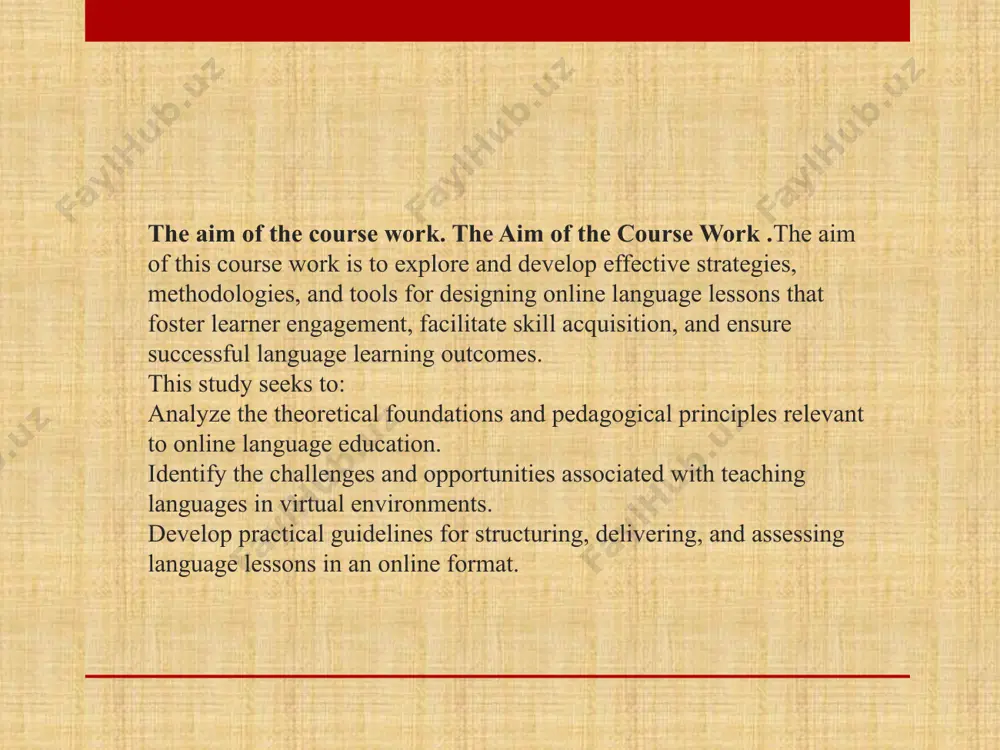 aphical barriers, enabling learners to access high-quality language courses and materials from anywhere in the world.online platforms and mobile applications offer language learning opportunities to individuals with limited access to traditional classroom settings.facilitating personalized learning.adaptive learning systems, powered by artificial intelligence (ai), provide tailored content based on a learner's proficiency level, learning pace, and preferences. 1.2. pedagogical approaches in online language teaching online language teaching requires the application of specific pedagogical approaches tailored to the virtual environment to ensure effective learning. these approaches leverage the strengths of digital tools and platforms while addressing the unique challenges of online instruction. below are key pedagogical approaches commonly applied in online language teaching: constructivist approach.principle: learning is an active process where learners construct knowledge through interaction with content, peers, and instructors.application in online teaching:interactive tasks such as discussion forums, collaborative projects, and role-plays allow learners to engage actively with the material.scenarios and case …