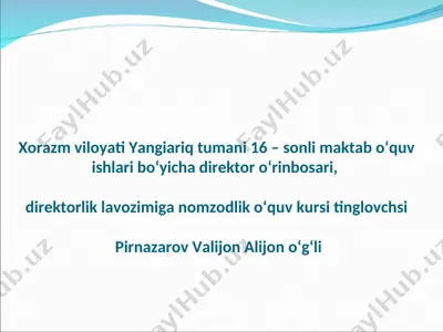 maktabda sog‘lom muhitni shakllantirishda menejerning liderlar bilan ishlash samaradorligini oshirish — PPT