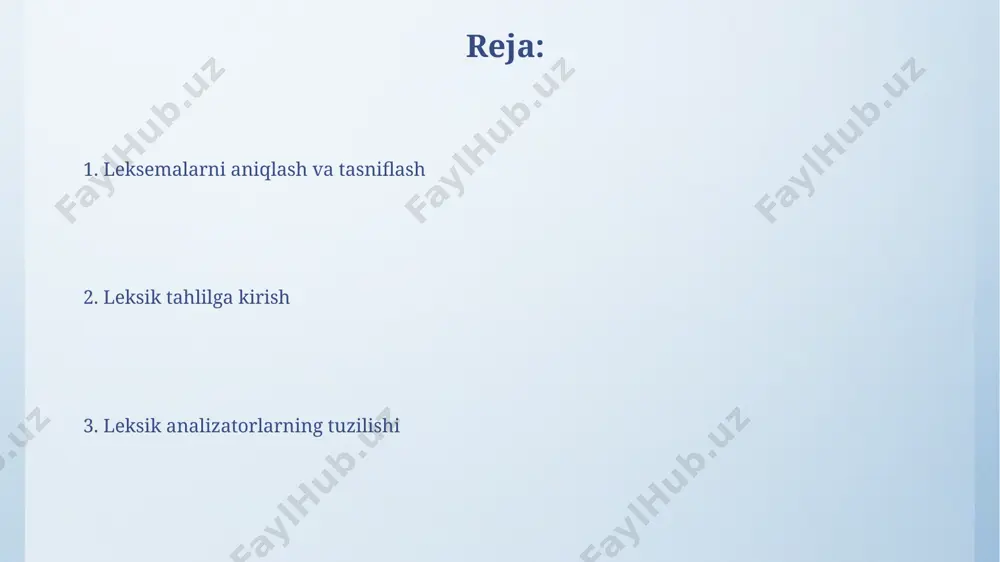 arni qayta ishlash va kaliforniya universiteti tomonidan ishlab chiqilgan yangi algoritmlarni qo'llash istiqbollari katta. lex va yacc vositalari lex va yacc vositalari, dasturlashda 1970-yillardan beri qo'llaniladigan va hozirgi kunda ham keng tarqalgan, kompilyatorlarni yaratishda muhim rol o'ynaydigan, asosan unix tizimida ishlaydigan vositalardir. lex, manba kodini tokenlarga ajratuvchi leksik analizator generatoridir; yacc esa, 200 dan ortiq grammatik qoidalarni qo'llab-quvvatlovchi sintaksis analizator generatoridir, bu kaliforniya universiteti tomonidan ishlab chiqilgan. murakkab holatlar va ularni tahlil qilish murakkab holatlar, masalan, 2 dan ortiq so'zdan tashkil topgan "yuqori darajadagi" operatorlarni (masalan, "++" yoki "->") tahlil qilishda leksik analizatorning samaradorligi toshkent davlat texnika universiteti tomonidan o'rganilgan. leksik analizda murakkab holatlar, xususan, yordamchi belgilar (masalan, ";", "{", "}") va operatorlarning bir-biriga yaqin joylashuvi, 1000 satrdan oshiq dastur kodlarida xatoliklar sonini sezilarli darajada oshirishi mumkin. avtomatlar nazariyasi va leksik analiz regular ifodalar (regexp) dan foydalanib, leksik analizda 1000 dan ortiq belgini o'z ichiga olgan matnni 20 sekund ichida …
