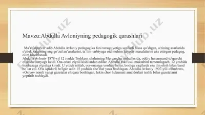 abdulla avloniynin pedagogik qarashlari — PPTX