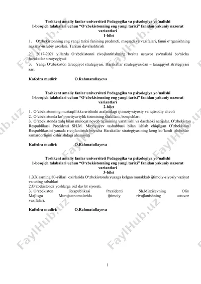 o‘zbekistonning eng yangi tarixi fanidan yakuniy nazorat variantlari — DOCX