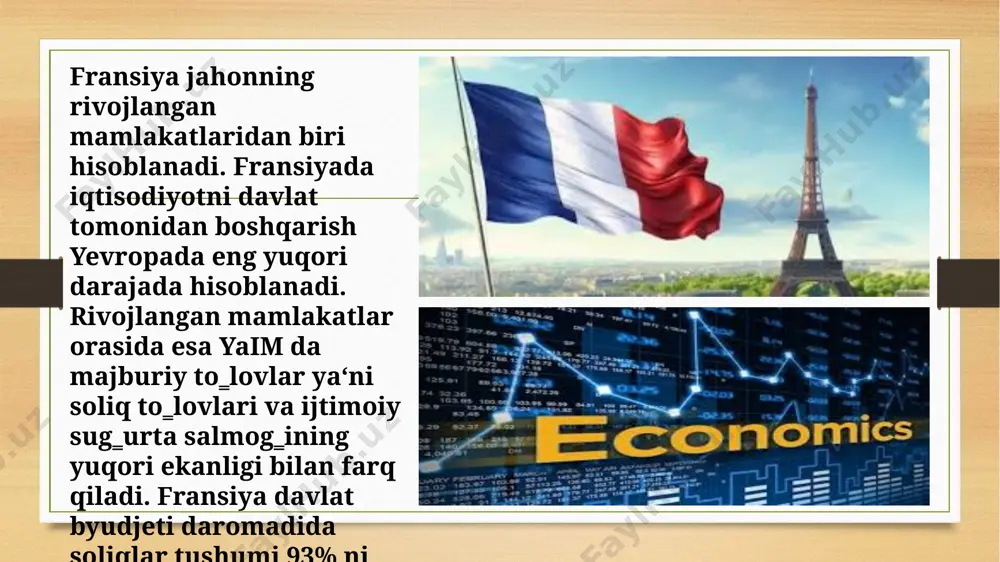 un toʻlovlarni osonlashtirish uchun javobgardir. 1999-yil 1-yanvarda fransiya yevroni qabul qildi va fransiya banki yevrotizimning asoschilaridan biri boʻldi. bu vaqtga qadar bank mamlakatning sobiq milliy valyutasi fransuz franki uchun javobgar edi. bugungi kunda fransiya banki mustaqil institut boʻlib, 1999-yildan beri markaziy banklar yevrotizimining aʼzosi hisoblanadi. bu yevropa markaziy banki (ymb) va barcha yevropa ittifoqi (yi) aʼzolarining milliy markaziy banklaridan (mmb) iborat. uning uchta asosiy missiyasi, oʻz nizomida yozilganidek, fransuz pul strategiyasini yuritish, moliyaviy barqarorlikni taʼminlash va uy xoʻjaliklari, kichik va oʻrta biznes va fransiya davlatiga xizmat koʻrsatishdir. fransua vilrua de galo 2015-yil 1-noyabrdan beri fransiya bankiga rahbarlik qilib keladi. 1800-napoleon bonapart farmoni bilan fransiya banki tashkil etildi 1808-1936-fransiya banki banknotlari qonuniy toʻlov vositasiga aylandi; filiallar tarmogʻi kengaytirildi 1936-1945-bankni milliylashtirish 1973-yil bankning qayta yozilgan ustavi 1993-yil — bank mustaqil moliya institutiga aylandi, uning maqsadi davlat siyosatidan mustaqil ravishda mamlakatda narxlar barqarorligini taʼminlashdir. 1998-yil — bank yevropa markaziy banklar tizimiga aʼzo boʻldi …
