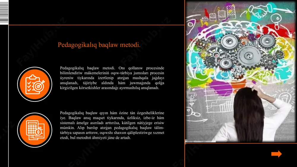 neziniń áhmiyetli dáwirleri kásiplik jetilisiw, rawajlanıw ideyalarınıń qarar tabıwı (14-17 jas) nan baslanıp, kásiplik xizmettiń juwmaqlanıwına shekem (55-60 jas) bolgan proceste ámelge asadı. dóretiwshi shaxstıń qáliplesiwi hám rawajlanıwı onıń ishki hám sırtqı dúnyası ózgeriwiniń óz-ara sáykesligi, sociallıq-ekonomikalıq sharayatlar hám de insanontogeniz - tuwılıwınan baslap ómiriniń aqırına shekem úzliksizlik, dawamlılıqtı talap etetuǵın jumıs mazmunına baylanıslı. bizge belgili, kásiplik tájiriybe bilim, kónlikpe hám tájiriybelerdiń integraciyası sıpatında sáwlelenedi. biraq, kásiplik-dóretiwshilik iskerlik kónlikpeleriniń ózlestiriliwi tek ǵana ámeliy kónlikpeler hám tájiriybelerdiń integraciyası, qánige sipatında iskerlikti nátiyjeli shólkemlestiriw usılları hám quralların islep shiǵiwdi emes, bálkim kásiplik-dóretiwshilik tiykarǵi orinda turadi. paydalanilǵan ádebiyatlar. 1.umumiy psixologiya. e.g’oziyev. t, 1994. 2.umumiy psixologiya. f.xaydarov, n.xalilova. t: 2010. 3.umumiy psixologiya. b.turakulov, termiz, 2018. амирқулович, ҳ. с. (2021). 4.ҳайдаров с. (2021). ўзбекистон тарихини ўқитишда миллий миниатюрадан фойдаланиш (бобурнома мисолида). academic research in educational sciences. image1.png image2.png image9.png image10.png image11.png image12.png image13.png image14.png image3.png image4.png image15.png image16.png image17.png image18.png image19.png image20.png image21.png image22.png image8.png