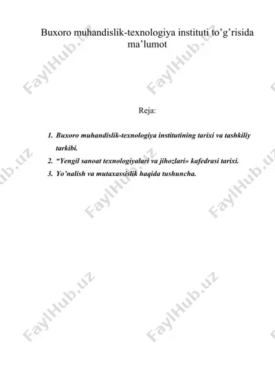 buxoro muhandislik-texnologiya instituti to’g’risida ma’lumot — DOC