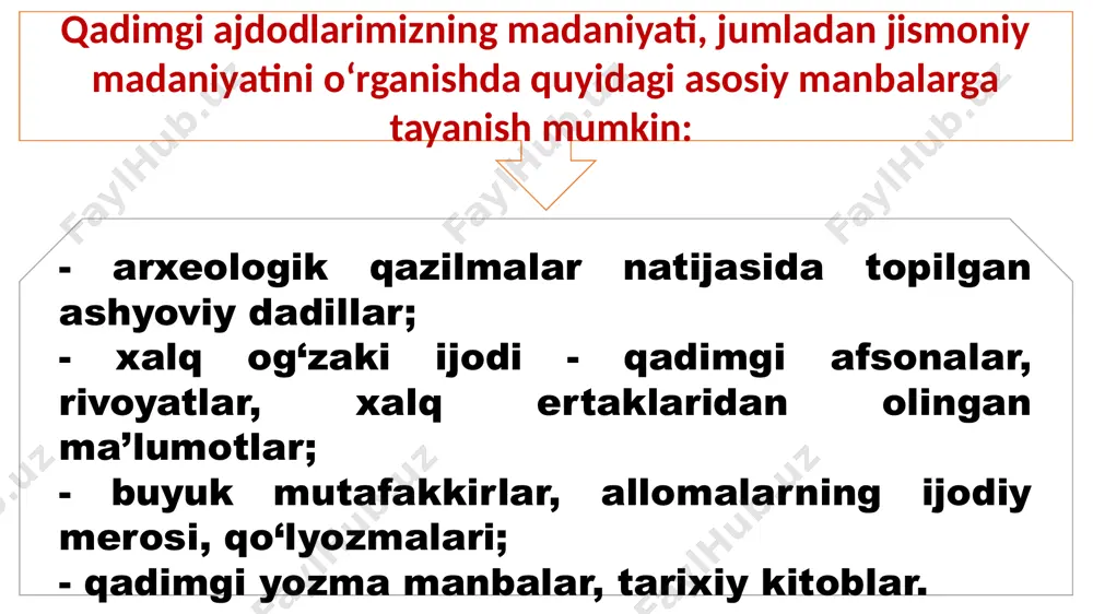 sh ko‘tarish, daraxtlarga tirmashib chiqish, suvda tez suzish, nayza sanchish kabi murakkab o‘yinlar, mashqlar o‘rgatilgan. eng qadimgi davrda yashagan ajdodlarimizning dastlabki urf-odatlari, an’anaviy marosimlari, ommaviy tadbirlari, kundalik turmush tarzi qadimgi afsonalar, rivoyatlar, xalq ertaklarida o‘z aksini topgan. bu rivoyatlar, afsonalar massagetlar, saklar, xorazmiylar, so‘g‘dlar, parfiyaliklar yashagan davrlarga borib taqaladi. «avesto», «alpomish», «go‘ro‘g‘li», «qirqqiz», «manas», «to‘maris» kabi tarixiy manbalarda qadimgi davrda jismoniy tarbiya vositalarining - turli o‘yinlar, otda yurish, kurash, kamondan o‘q otish va boshqa mashqlarning qo‘llanilishi haqida ma’lumotlar bor. tarixiy manbalarga qaraganda mamlakatimizda yashab, hayot kechirgan ilk ajdodlarimiz bundan 40 ming yillar avvalgi davrga to‘g‘ri keladi. ular haqida surxondaryoning dalvarzin tepa, teshiktosh, samarqandning afrosiyob, toshkent viloyatining sirdaryo sohillari va boshqa joylarda o‘tkazilgan arxeologik topilmalar guvohlik beradi. miloddan avvalgi 481 (480) - 431 (425) yillarda yashagan yunon tarixchisi gerodotning «tarix» kitobida qadimgi forslar, saklar va massagetlarning tarbiyaviy qarashlari, jumladan jismoniy tarbiyaga oid muhim ma’lumotlar berilgan. saklar, massagetlar va forslarning eng sharaflaydigan …