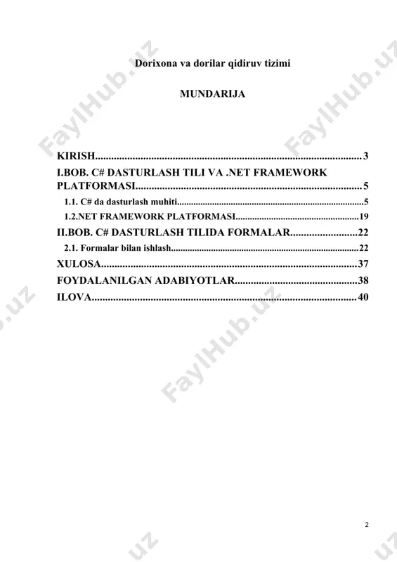 ninining rivojlanishi bevosita kompyuterlarning rivojlanishi bilan bog‘liqdir. o‘tgan asrning o‘rtalarida kompyuterlarning yaratilishi, ular bilan parallel ravishda uning dasturiy ta‘minotini ham rivojlanishiga sabab bo‘ldi. kompyuterlarning texnik ta‘minotini rivojlanishi bilan, ular uchun turli dasturiy mahsulotlar yaratila boshlangan va yaratilmoqda, hamda kompyuterlarning texnik ta‘minoti bilan parallel darajada rivojlanib bormoqda. dasturiy ta‘minotsiz kompyuterlar oddiy qutidan farqi qolmas edi. hozirgi vaqtda bir qancha dasturlash tillari mavjud bo‘lib, ular har xil sohaga doir masalalarni hal qilishda ishlatiladi. c# dasturlash tili visual dasturlash texnologiyasini qo‘llash asosida turli darajadagi qiyinchilikdagi masalalarni tez hal qilish imkonini beradi. hozirda axborot texnologiyalari jadal suratlar bilan rivojlanib bormoqda va hayotning barcha sohalariga tadbiq etilmoqda. axborot texnologiyalaridan foydalanish foydalanuvchiga ko`pgina qulayliklar yaratib maqsadga tez va sifatli erishishga yordam beradi. shu jumladan hozirda o`quv jarayoniga axborot texnologiyalarini keng jalb etish yaxshi natijalarga olib kelishi isbotlangan faktdir. komputer yordamida biror bir masalani yechish talab qilinsa, uning yechimini formallashtirish, ya’ni algoritmlar ketma-ketligini qandaydir formatdagi amllar ketma-ketligiga …
