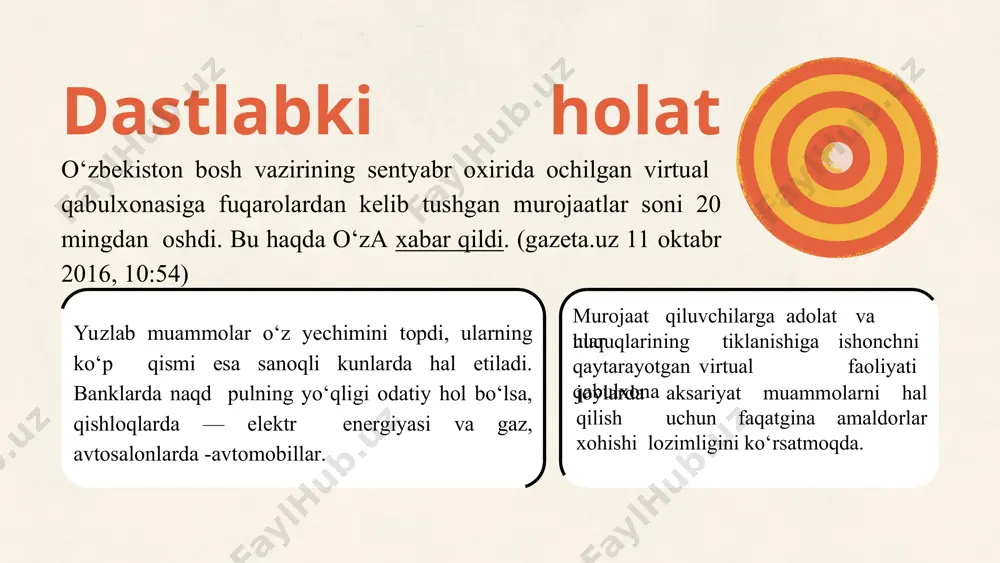 internet va undagi ma’lumotlardan foydalanish qonun-qoidalari yig‘indisi. media xabarlar media ta'siri targ'ib qilinadigan qadriyatlar va g'oyalar. tomoshabinlarga ta'siri va oqibatlari. vs. kirish tahlil qilish baholash yaratmoq natija siz qanday tarkibni o'zlashtiryapsiz va unga qanday erishdingiz? siz berilgan xabarlarni tushunasizmi? har bir xabarni o'z maqsadlari va fikrlari bilan kimlardir yaratishini bilasizmi? ommaviy axborot vositalari yaratuvchisi uni ko'rganlar oldida qanday javobgarlikka ega? ma'lumot bilan nima qilasiz? topshiriq qanday qilib biz ommaviy axborot vositalarini samarali va ijobiy tarzda tushunishimiz va muloqot qilishimiz mumkin? bugun o'rgangan narsangizdan foydalanib, ommaviy axborot vositalarini oling va media savodxonligi uchun zarur bo'lgan beshta ko'nikmalarni (kirish, tahlil qilish, baholash, yaratish va natija) qo'llang: resurs sahifasi e’tiboringiz uchun rahmat !!!