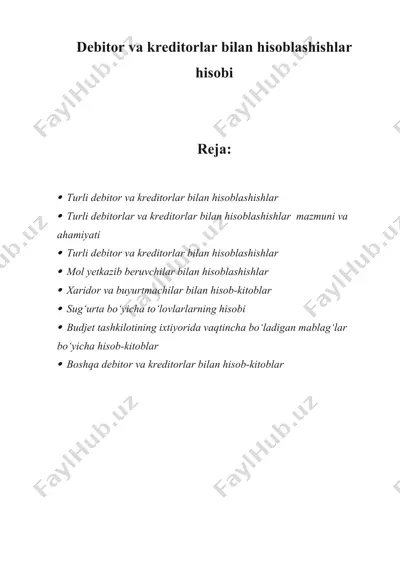 dеbitor va krеditorlar bilan hisoblashishlar hisobi — DOCX