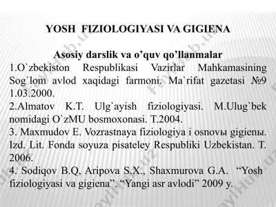 yosh fiziologiyasi va gigiena — PPTX