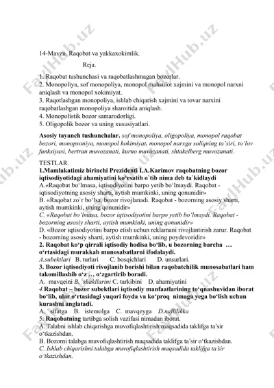 raqobat va yakkaxokimlik — DOCX
