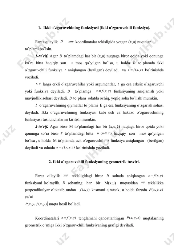 z y y d ) , ( y x f z = d d x = dx , y = dy d z x = ¶ ¶ z x dx d z y = ¶ ¶ z y dy ) , ( y x f z = f x y x y x y ' ( , ) ' ( , ) , f d d d z f x y x f x y y x y x y = + + + ' ( , ) ' ( , ) ad bd a b , d d x ® ® 0 , y 0 f x y x f x y y x y ' ( , ) ' ( , ) d d + dz dz f x y x f x y y x y = + ' ( , ) ' ( , ) d …