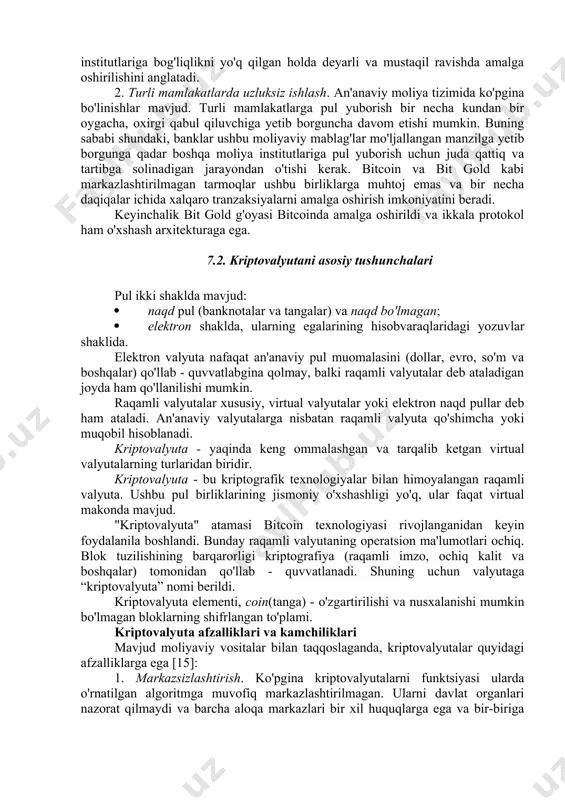 asoschisi deb hisoblangan kriptografiya va informatika sohasidagi amerikalik mutaxassis nik szabo markazlashtirilmagan bit gold kriptovalyutani yaratishga harakat qildi. bit gold kriptovalyuta an'anaviy moliyaviy tizimning samarasizligi va hisob-kitob vositasi sifatida qimmatbaho metallardan foydalanish tufayli yaratilgan. bit gold kriptovalyutaning yaratilishi oltinning iqtisodiy xususiyatlarini ko'paytirish, shuningdek uning xavfsizlik parametrlarini oshirishga urinish bo'lgan. nik szabo tomonidan taklif qilingan markazlashtirilmagan tarmoq foydalanuvchilarga jismoniy oltin taklif qila olmaydigan valyutaning mustaqillik darajasini taklif qildi. bit gold moliyaviy modeli foydalanuvchilarga bir qator imtiyozlarni taqdim etdi. xususan, nik szabo bunday tizimning kamida ikkita asosiy xususiyatini namoyish etdi: 1. moliyaviy institutlardan mustaqillik. markazlashtirilmagan bit gold tarmog'i orqali foydalanuvchilar tranzaktsiyalar tuzishda yordam berish uchun moliyaviy tashkilotga komissiya to'lamasdan, tomonlar o'rtasida ishonchni o'rnatmasdan xavfsiz tranzaktsiyalarni amalga oshirishlari mumkin edi. bit gold tarmog'ining o'zi foydalanuvchilarning balansini kuzatish va qonuniy tranzaktsiyalarni amalga oshirish uchun zarur funktsionallikni ta'minlaydi. tizimning ushbu xususiyatlari pul muomalalari va ularni saqlash moliya institutlariga bog'liqlikni yo'q qilgan holda deyarli va mustaqil …