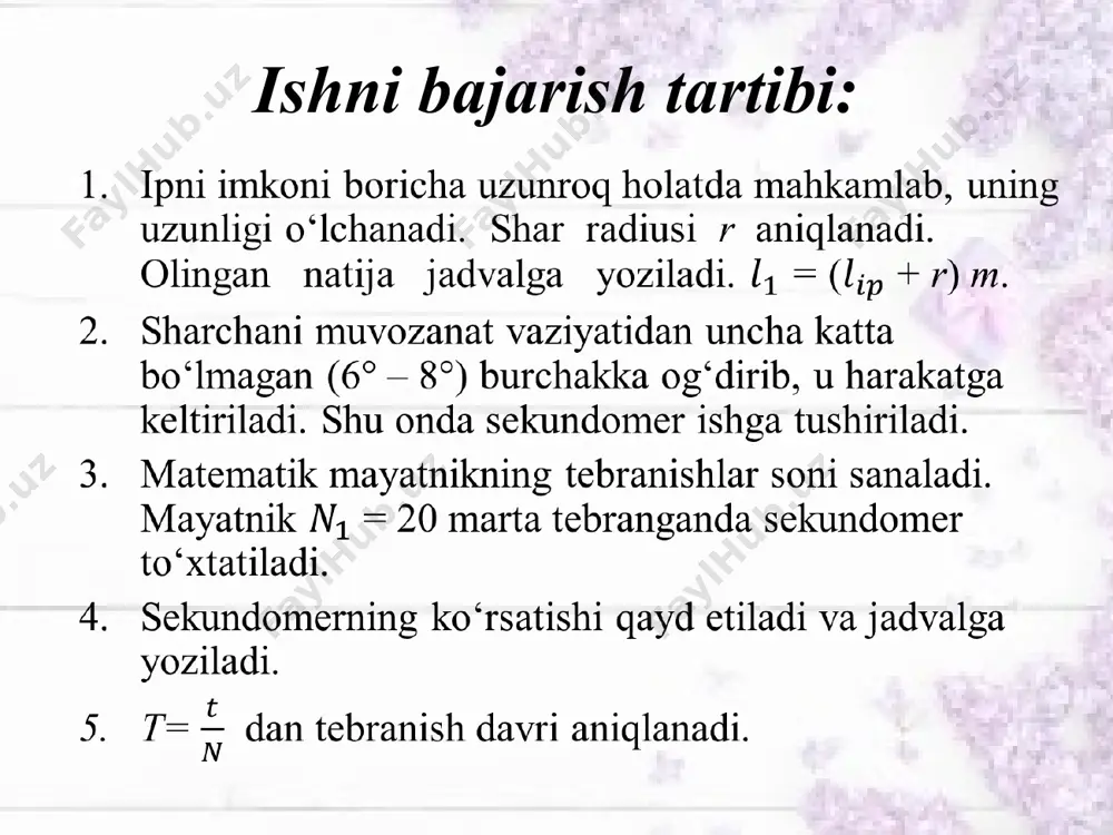 matematik mayatnik yordamida erkin tushish tezlanishini aniqlash - Page 2