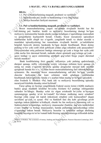 pul va banklar faniga kirish — DOC
