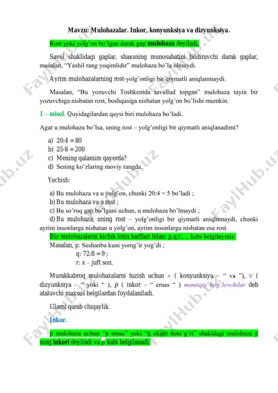 mulohazalar. inkor, konyunksiya va dizyunksiya. — PDF