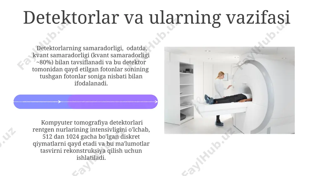 rdamida, proektsion ma'lumotlardan kesma tasvirlarni hosil qilish uchun ishlatiladi, bu jarayon 1000 dan ortiq proektsiyalarni birlashtirishni o'z ichiga oladi. tasvirning sifati, shu jumladan, shovqin darajasi va detalizatsiyasi, qayta ishlash parametrlari, masalan, filtr turi va kesma qalinligi kabi omillarga bog'liq. kesmalarni qurish algoritmlari iterativ rekonstruktsiya algoritmlari, masalan, maksimal ehtimollik algoritmi (ml), 10-20 iteratsiyadan keyin yuqori aniqlikka ega kesmalarni yaratadi va shu bilan birga, shuvlarni kamaytirish uchun murakkab matematik funktsiyalardan foydalanadi. algoritmlarning samaradorligi kesmalar sifatiga, shu jumladan, shuo'm va artefaktlar miqdoriga, shuningdek, hisoblash vaqtiga ta'sir qiladi, misol uchun, fbp tezroq, lekin iterativ algoritmlar yuqori sifatli kesmalarni yaratadi. spiral kompyuter tomografiyasi spiral kompyuter tomografiyasi (skt) an'anaviy kttga nisbatan tezroq tasvir olishni ta'minlaydi, bu esa 1-2 soniyada 360° aylanishni amalga oshiradi va shu bilan bemorning harakatlanishi bilan bog'liq artefaktlarni kamaytiradi. skt texnologiyasining rivojlanishi natijasida, 16-64 va undan ham ko'p detektorli spiral kt skanerlari yaratildi, bu esa tasvir olish tezligini va aniqligini yanada oshirdi. kontrast …