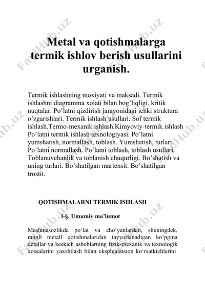 qotishmalarni termik ishlash — DOC