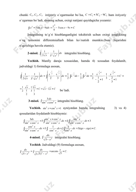 boshlang`ich funktsiya. aniqmas intеgral va uning xossalari - Page 5