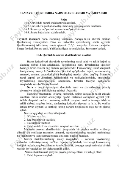 qurilishda narxni shakllantirish asoslari — DOCX