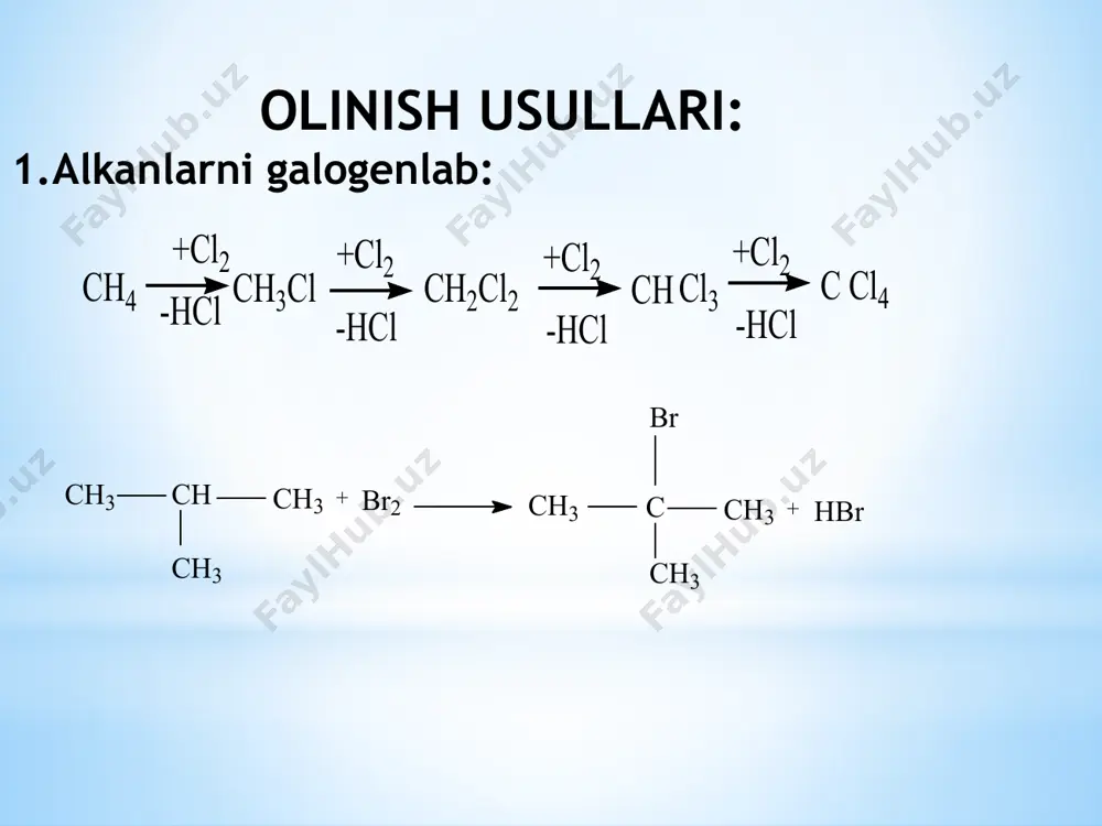 n olish reaksiyasi bo’lib, uning tezligi har ikki reagent konsentratsiyasi bilan belgilanadi: oddiyroq qilib tushuntiradigan bo’lsak, reaksiyaning amalga oshishi uchun metil bromidi va ho o’zaro to’qnashuvi kerak.nukleofil almashinish reaksiyasining tezligi va mexanizmi galogen atomi bilan bog’langan uglevodorod radikallarning tuzulishiga bog’liq(ingold va xyuz). reaksiya tezligi asosan radikal o’rinbosarlar hajmiga bog’liq.metil gruhining hajmi vodorodga nisbatan katta bo’lganligidan, ular c atomiga nukleofil zarracha kelishini qiyinlashtiradi va ularning reaksion qobiliyati quyidagicha o’zgaradi: >birlamchi > ikkilamchi > uchlamchi nukleofil o’rin olish reaksiyasi 1 mexanizm va tezlikni belgilovchi omillar. uchlamchi galogenalkillar va allil tipidagi birikmalar uchun ikki bosqichli monomolekulyar o’rin olish reaksiyalar xosdir. uchlamchi butil bromidining ishqoriy gidroliz reaksiyasi birinchi tartibli reaksiya bo’lib, uning tezligi faqat konsentratsiyaga bog’liq: reaksiya tezligiga gidroksil anionlari konsentratsiyasi ta’sir etmaydigan bo’lsa, reaksiya tezligini belgilaydigan bosqichda ho anionlari qatnashmaydi degan xulosa chiqaramiz va bu xulosa to’g’riligini quyidagi mexanizm bilan tushuntiramiz. reaksiya tezligini belgilovchi sekin boradigan birinchi bosqichda uchlamchi butil bromidining molekulasi va …