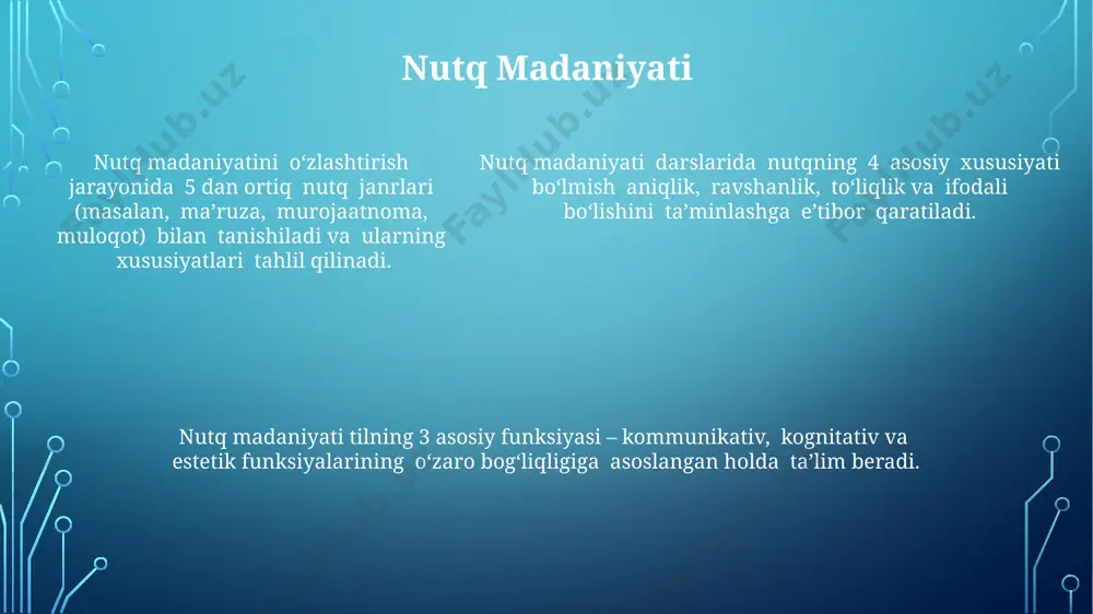 konfliktlarni hal qilishda til o'zaro hurmat va hamkorlikka yo'naltirilgan "men-xabarlari" (i-messages) kommunikatsiyasi konfliktlarni hal qilishda stressni kamaytiradi va ijobiy natijalarga olib keladi. konflikt paytida 70% muloqot noverbal bo'ladi. shuning uchun, tananing holati, mimika va ohang so'zlarga qaraganda kuchliroq ta'sir ko'rsatishi mumkin. mojarolarni hal qilishda samarali muloqotning 3 bosqichi mavjud: tinglash, tushunish va birgalikda yechim topish. har bir bosqichda neytral til va empatiya muhim ahamiyatga ega. tinglash san'ati effektiv tinglash strategiyalari, masalan, nutqni aniqlash va savollar berish, muloqot jarayonida 30% kam tushunmovchiliklarga olib keladi. tinglash san'atining samaradorligi 20-30% ga muloqotning umumiy muvaffaqiyatiga ta'sir qiladi, shu sababli faol tinglash texnikalarini o'rganish muhim. muvaffaqiyatli menejerlar tinglashga 45% dan ortiq vaqt sarflaydilar va bu ularning jamoa bilan munosabatlarini mustahkamlashga va 50% ga yaqin samaradorlikni oshirishga yordam beradi. e'tiboringiz uchun rahmat @taqdimot_robot image1.png image2.png image3.png image4.png image5.png