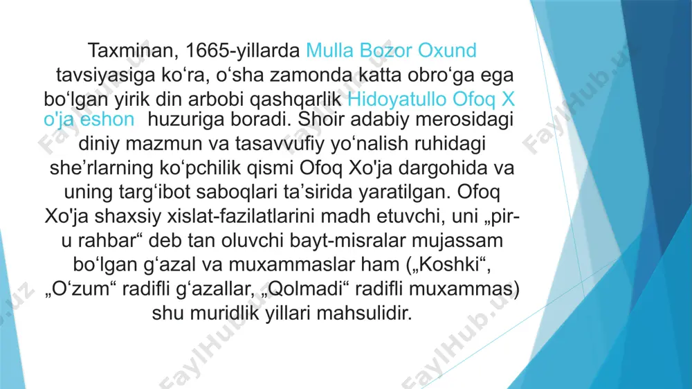 mashrabshunoslikka ixlosli va chuqur bilimli yangi tadqiqotchi kirib kelayotganidan xabar beradi. g‘azallarni tahlil qilish hamma o‘rinlarda ham to‘g‘ri bo‘lavermagan. masalan, tadqiqotchi shoirning quyidagi baytini keltiradi va sharhlaydi: mani ko‘rsa qachondur shayxulislom ahramon yanglig‘, nechun, bo‘ynug‘a zulfi tori chirmashgan tumorim bor! “ahramon-yovuzlik timsoli, devlarning boshlig‘i. shoir shayxulislomni ana shu devga o‘xshatmoqda!”. mashrab uchun shayxulislomni ahramonga o‘xshatish undov qo‘yadigan darajada katta gap emas edi. mashrab bu yerda shayxulislomning qahramonligidan ko‘ra o‘z sofligi, imoni, diyonati to‘g‘risida ko‘proq gapirayaptiki, tadqiqotchi bu xususda hech narsa eslatmaydi. endi asosiy masalaga – “devon”dagi she’rlar masalasiga o‘tsak. “devon”ning darrov ko‘zga tashlanadigan uch afzalligi bor. 1. ko‘p sonli yangi she’rlar kiritilgan. 2. oldingi nashrlarda bosilgan ba’zi she’rlar yangi matla’lar bilan to‘ldirilgan. 3. she’rlarning avvalgi nashrlarda noo‘rin tahrir qilingan yoki xato o‘qilgan joylari iloji boricha to‘g‘rilangan. biz asosiy e’tiborni keyingi ikki nuqtaga qaratamiz. “devon”da o‘nta g‘azal oldingi nashrlarda tushib qolgan 16 matla’ bilan to‘ldirilgan. eng e’tiborli tomoni shundaki, oldingi nashrlarda …