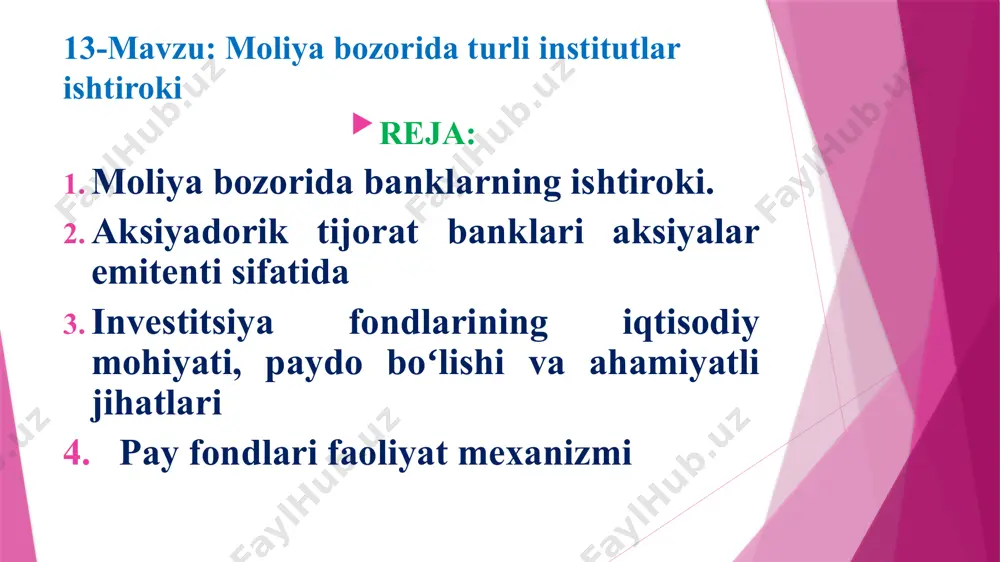 blikasi markaziy banki tomonidan belgilangan tartibda amalga oshiriladi. banklar, qoida tariqasida, mulkchilikning har qanday shakli asosida aksiyadorlik jamiyati tarzida tashkil etiladi. yuridik va jismoniy shaxslar, shu jumladan chet ellik yuridik va jismoniy shaxslar bank muassislari boʻlishi mumkin. har bir aksiyadorning ustav kapitalidagi ishtirokining eng koʻp ulushi qonun hujjatlari bilan belgilanadi. bank muassislari bank aksiyadorlari tarkibidan u roʻyxatga olingan kundan boshlab bir yil mobaynida chiqib ketish huquqiga ega emaslar. bankning boshqa banklarning ustav kapitalida ishtirokiga yoʻl qoʻyilmaydi, chet el kapitali ishtirokidagi banklar va shoʻba banklar tashkil etish hollari, shuningdek qonun hujjatlarida nazarda tutilgan boshqa hollar bundan mustasno. bank ustavida ustav faoliyatga doir qator masalalar bilan birga tijorat banki ustav kapitalining miqdori, muassislar roʻyxati va ustav kapitalidagi ulushlarning taqsimoti belgilab qoʻyiladi. bankning ustav kapitali bank muassislari va aksiyadorlari toʻlagan pul mablagʻlaridan tashkil topadi. kreditga va garovga olingan mablagʻlardan hamda boshqa jalb etilgan mablagʻlardan bankning ustav kapitalini shakllantirish uchun foydalanishga yoʻl qoʻyilmaydi. alohida …
