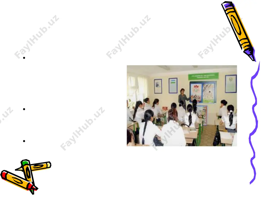 ek tasviriy, amaliy me`- morchilik san`atlari ustalarining hayoti va ijodini, o`zbekistonda san`atning bu turi rivij topgan markazlarni, o`zbekistondagi yirik san`at muzeylarini bilish tasviriy san`at o`quv pred- metini vazifalaridan biri ekanligini qayd qiladi. bundan maqsad milliy san`at vositasida o`quvchilarga badiiy ta`lim berish bilan bir qatorda ularda shaxsni estetik, axloqiy va mehnat tarbiyasini amalga oshirishdan iboratdir. milliy o`zbek san`atini chet elva jahonning hozirgi zamon ilg`or san`atiga qaraganda kehgroq va chuqurroq o`rgatishdan maqsad har bir o`zbek o`quvchisi o`z xalqining tarixini, adabiyotini bilishi shart ekanligi kabi, uning san`atini ham nisbatan kengroq bilish- ga erishishdir. milliy san`at ta`lim mazmuning poydevori bo`lishi lozim. ularni o`rganmasdan turib, yoshlarimiz badiiy madaniyatli shaxs bo`la olmaydi. aks holda milliy qobiqqa o`ralashib qolish oqibatida ular jahon stan- dartlari darajasiga chiqa olmaydilar. ayniqsa yoshlarimiz qadimgi misr, yuno- niston, hindiston me`morchiligi, afg`oniston, iroq, turkiya miniatyura rangtasvir asarlari, evropada uyg`onish davri tasviriy san`ati, rivojlangan g`arb mamla- katlarining hozirgi zamon tasviriy va me`morchilik san`ati namunalarini …