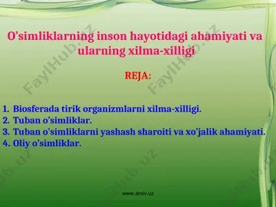 o’simliklarning inson hayotidagi ahamiyati va ularning xilma-xilligi — PPT