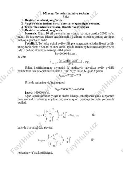 toʻlovlar oqimi va rentalar — PDF