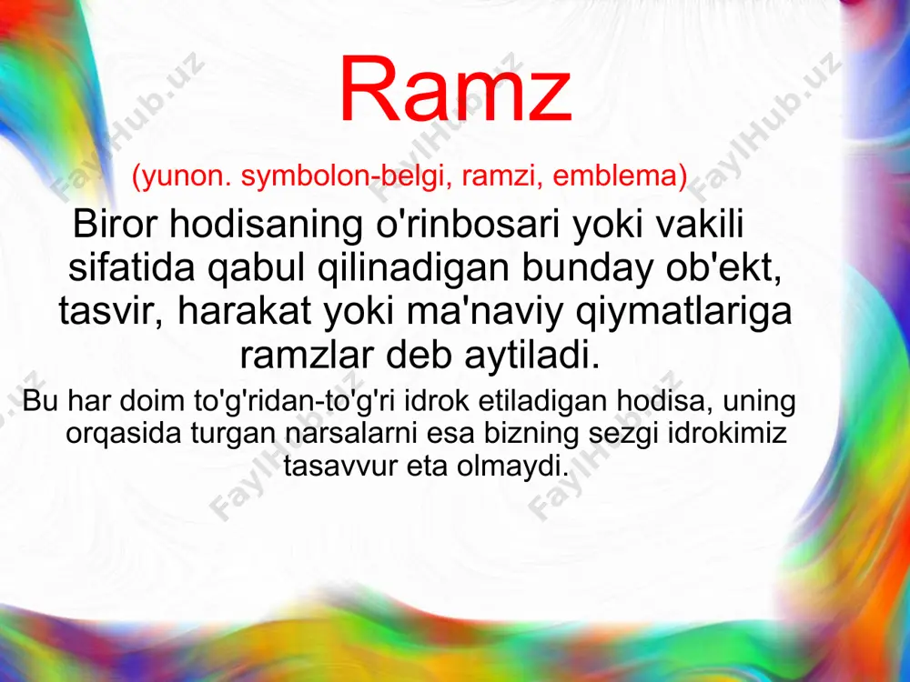 r o'z-o'zini aniqlash uchun izolyatsiya qilingan guruhlarda paydo bo'ladi va asosan ichki foydalanish uchun mo'ljallangan. ammo etnik guruh boshqa guruhlar bilan muloqot qila boshlaganda, o'zaro ta'sir o'tkazish jarayonida yangi belgilar paydo bo'ladi, ular orqali guruh o'zini namoyon qiladi.ushbu guruhga milliy liboslar, odatda an'anaviy kiyimlar, erkaklar va ayollar kiyimlari, raqslar, qo'shiqlar, xarakterli harakatlar va marosimlar kiradi. 2. etnik o'zlikni anglashning muhim jihati irqiy o'zlikni anglashdir.insonning irqiy etnik kelib chiqishi ramzi bo'lgan irqiy belgilar birinchi navbatda antropologik xususiyatlarga tushadi.ular ramzlardan ko'ra ko'proq belgilardir, chunki ular boshqa kontekstni yashirmaydilar. ijobiy va salbiy identifikatsiya ijobiy identifikatsiya-shaxs b kabi bo'lishni xohlaydi, unga taqlid qiladi va psixologik identifikatsiya qilish jarayoni darajasida o'z-o'zidan paydo bo'ladi. salbiy identifikatsiya a, bni anglagan holda, u shunday deb o'ylaydi: "bu qanday bo'lishi kerak emas". ijobiy va salbiy belgilar ijobiy-bu etnik guruh a'zolari ijobiy identifikatsiyaga ega bo'lgan etnik ramzlardir."taqlid qilishga loyiq»"bu haqiqiy inson bo'lishi kerak» salbiy ramzlar-bunday odamlarning tasvirlari, ularning asosiy nuqtai …