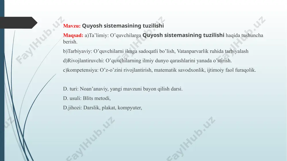 trofida aylansa kerak degan to‘g‘ri xulosaga keldi (25-rasm). aslida beruniy geosentrik sistemaning tarafdori bo‘lib qolgan bo‘lsa-da, uning ichki planetalar (merkuriy va venera)ga tegishli bu xulosasi xi asrda olam tuzilishining geliosentrik sistemasi uchun qo‘yilgan ilk qadam edi. quyosh sistemasiga kiruvchi jismlar bilan biz dastlab «tabiatshunoslik» darslarida tanishgan edik. ma’lumki, bu sistemaning eng yirik jismi quyosh bo‘lib, uning diametri yernikidan 109 marta katta, massasi esa 330 000 yer massasiga teng (26-rasm). uning atrofida 8 ta yirik planeta bir-biriga yaqin tekisliklarda, turli davrlar bilan aylanadi. quyoshdan uzoqligiga ko‘ra bu planetalar uning atrofida quyidagi tartib bilan joylashgan: merkuriy, venera, yer, mars, yupiter, saturn, uran, neptun. quyosh sistemasining masshtabi va a’zolari quyosh sistemasini shartli ravishda chegaralovchi neptun quyoshdan yerga qaraganda salkam 30 marta uzoqda joylashgan. yerning quyoshdan o‘rtacha uzoqligi 149,6 million kilometr, binobarin, neptunning quyoshdan uzoqligi o‘rtacha 4554,4 million kilometrni tashkil etadi. quyoshdan yergacha uning nurlari 8 minutdan sal ko‘proq vaqtda yetib kelgani holda, quyoshdan …