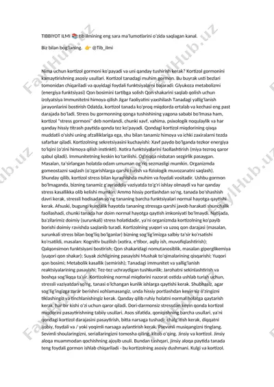 kortizol gormoni va uning vazifalari — DOCX