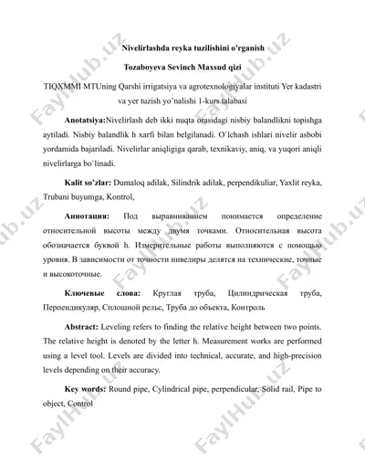 nivelirlashda reyka tuzilishini o'rganish — DOCX