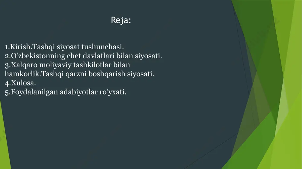 iya bilan siyosat 2005-yilgi inqiroz davrida rossiya dastlab oʻzbekiston rasmiylarining harakatlarini qoʻllab-quvvatladi va oʻzbekistonning xalqaro yakkalanishidan markaziy osiyoda oʻz mavqeini mustahkamlash uchun foydalandi. rossiya hukumati oʻzbekiston soʻroviga koʻra 2005-yilning iyun oyida ivanovo shahrida andijon voqealarida ishtirok etganlikda ayblanib qidiruvda boʻlgan bir guruh shaxslarni qoʻlga oldi. 2006-yilning avgustida rossiya bosh prokuraturasi xalqaro tashkilotlar ushbu shaxslarni siyosiy qochqinlar deb tan olganiga qaramay, rossiyadan siyosiy boshpana olishdan bosh tortgan 12 nafar oʻzbekiston fuqarosi va bir nafar qirgʻiziston fuqarosini oʻzbekistonga ekstraditsiya qilish toʻgʻrisidagi qarorini eʼlon qildi. o‘zbekiston prokuraturasi ularni “ekstremistik jinoiy hamjamiyatda ishtirok etish, ekstremistik faoliyatga ommaviy chaqiriqlar, terrorizm, qo‘poruvchilik, qotillik, tartibsizliklar va o‘qotar qurol va o‘q-dorilarni noqonuniy sotib olishda” aybladi. o‘zbekiston ularga “qiynoqqa, zo‘ravonlikka, boshqa shafqatsiz yoki qadr-qimmatni kamsituvchi muomala yoki jazoga duchor bo‘lmaslik” va ularga nisbatan “o‘lim jazosi” qo‘llanilmasligini kafolatladi. o’zbekistonning tashqi moliyaviy siyosatining asosiy tamoyillaridan biri bu suverenitet va mustaqillikni ta’minlash.bunga ko’ra o’zbekiston o’zining milliy manfaatlariga asoslangan holda ochiq, o’zaro manfaatli …