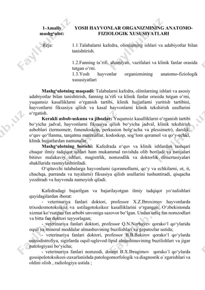 klinik hayvon ovqatining o‘rganish tartibi — DOCX