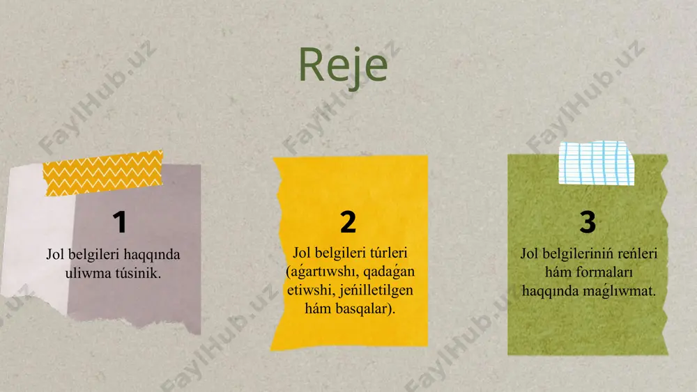 elgisi, aldıǵa yamasa burılıs baǵıtına baylanıslı belgiler bul toparǵa kiredi. bul belgiler aydawshılar arasındaǵı háreketti tártipke salıwǵa járdem beredi. xızmet kórsetiw belgilerinde jol boylap hár qıylı xızmetler jaylasqanlıǵın bildiriwshi belgiler bar. máselen, benzin quyıw shaqapshaları, medicinalıq járdem, avtobus bándirgiler, awqatlanıw orınları hám basqalar. bul belgiler jolawshılarǵa zárúr xızmetlerdi tabıwda járdem beredi. kórsetkish belgiler bolsa jol háreketi bagdarı, aralıqlar, qalalar, kósheler atı hám basqa magliwmatlardı beredi. olar aydawshılarǵa kerekli joldı tańlawda járdem beredi hám baǵdarlawshı wazıypasın atqaradı. artıqmashlıqqa ie jol belgileri tiykarǵı wazıypası aydawshılar arasında kimge jol beriliwi kerekligin kórsetiw bolıp esaplanadı. bul belgiler jol háreketi aǵımın tártipke saladı hám soqlıǵısıwlardıń aldın aladı. abzallıq belgileriniń áhmiyetli túrleri bar. birinshi náwbette, "preferenciya berilgen jol" belgisi bar bolıp, ol joldıń artıqmashlıqqa iye ekenligin bildiredi. bul jol boylap háreketlenip atırǵan transport quralları basqa jollardan kiyatırǵan transport qurallarına salıstırǵanda ústinlikke ie boladı. bul belgi kóbinese qalalar aralıq jollarda yamasa qalalar ishinde qoyıladı. aydawshılar bul belgini …