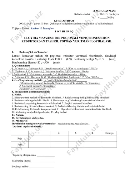 bir pog’onali yuritmaning reduktor loyihalash — DOC