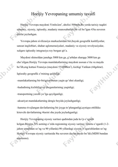 horijiy yevropaning umumiy tavsifi — DOC