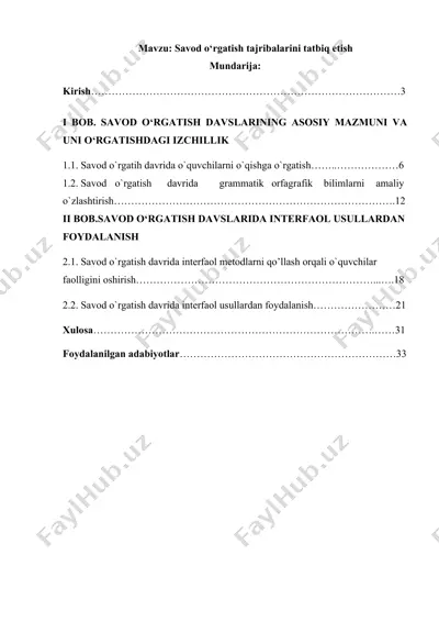savod o‘rgatish tajribalarini tatbiq etish — DOCX