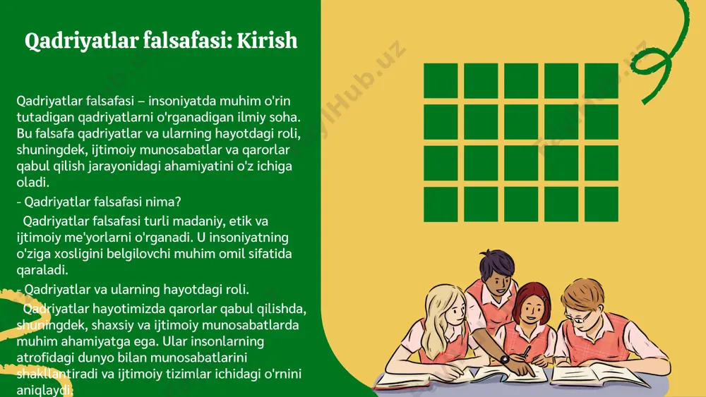 nada muhim ahamiyat kasb etadi. u insoniyatni yangi ijtimoiy va madaniy muammolar bilan yuzma-yuz keltirishda va ularni hal qilishda yordam berishi mumkin. qadriyatlar falsafasi, shuningdek, jamiyatni yangilash va rivojlantirishda asosiy omil bo'ladi. qadriyatlar falsafasi: xulosa qadriyatlar falsafasi, insoniyatning rivojlanishida muhim ahamiyatga ega bo'lib, kelajakka ta'siri katta bo'lishi kutilmoqda. u jamiyatda ijtimoiy barqarorlik va muvozanatni ta'minlashda asosiy rol o'ynaydi. xulosa qilib aytganda, qadriyatlar nafaqat individual rivojlanishga, balki jamiyatning umumiy farovonligiga ham xizmat qiladi. photo by jeswin thomas on unsplash qadriyatlar va insoniy munosabatlar o'rtasidagi bog'liqlik qadriyatlar va insoniy munosabatlar o'rtasida muhim bog'liqlik mavjud. qadriyatlar insonlarning bir-biriga bo'lgan munosabatlarini shakllantiradi, chunki ular insonlarning qanday xulq-atvor va qarorlar qabul qilishiga ta'sir ko'rsatadi. masalan, do'stlik, samimiylik va hurmat kabi qadriyatlar, insonlar o'rtasidagi munosabatlarni mustahkamlaydi va ijtimoiy aloqalarni yaxshilaydi. bu munosabatlar ijtimoiy va shaxsiy hayotga katta ta'sir ko'rsatadi. ijtimoiy hayotda qadriyatlar, odamlarni birlashtiruvchi va ularga qo'shimcha kuch beruvchi asosiy omil sifatida xizmat qiladi. shaxsiy hayotda …