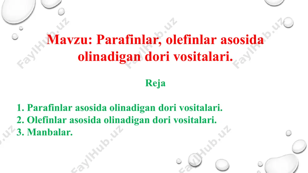 az olefiant – yog’simon gaz demakdir) hosil qiladi. shuning uchun etilen qatori uglevodorodlarni olefinlar deb ham atashadi. shunday qilib, etilen qatoridagi uglevodorodlarning kimyoviy o'zgarishi qo'sh bog'ning mustahkam emasligi, ya’ni uning oson uzilishi va ikkita qo'shni uglerod atomining ozod bo'lgan valentliklariga reagent «bo'laklarining» birikishi bilan belgilanadi. etilen asosida etil spirti va polietilen olinadi. etilen issiq xona havosiga ozgina qo‘shilganda mevalarning ( pomidor, sitruz mevalar va x.k.) yetilishi tezlashadi. polivinil xlorid yonmaydi, oson bo‘yaladi va reagent ta’siriga chidamli. undan olingan plastmassalardan klyonkalar, plashlar, poliefirlar, sunhiy teri tayyorlanadi. sim va kabellarni izolyatsiya qilish uchun ishlatiladi. teflon [-cf2 –cf2-] tetraftoretilenning polimerlanishi mahsulotidir. politetraftoretilen inert organik modda. sovuqqa va issiqqa chidamli modda. polimerlardan qovurlar, idishlar, buyumlar tayyorlanadi. alkenlardan sintetik kauchuk divinil olinadi. organik erituvchilar 1.2- dixloretan olinadi. 3. manbalar. 1.http://azkurs.org 2.https://www.google.com/url?sa=i&url=https%3a%2f%2fteletype.in%2f%40masofatalim%2fufshlqui3&psig=aovvaw2-s6zxmoqajzafbwlknk9h&ust=1709573530010000&source=images&cd=vfe&opi=89978449&ved=0cbqqjhxqfwotcij_t_3p2iqdfqaaaaadaaaaabad 3.https://www.google.com/url?sa=i&url=https%3a%2f%2fteletype.in%2f%40masofatalim%2fufshlqui3&psig=aovvaw2-s6zxmoqajzafbwlknk9h&ust=1709573530010000&source=images&cd=vfe&opi=89978449&ved=0cbqqjhxqfwotcij_t_3p2iqdfqaaaaadaaaaabai 4.https://www.google.com/url?sa=i&url=https%3a%2f%2fru.wikipedia.org%2fwiki%2f%25d0%25a5%25d0%25bb%25d0%25be%25d1%2580%25d0%25be%25d1%2584%25d0%25be%25d1%2580%25d0%25bc&psig=aovvaw012jmya5plzinlvwynlscg&ust=1709573895738000&source=images&cd=vfe&opi=89978449&ved=0cbqqjhxqfwotcpifzbrr2iqdfqaaaaadaaaaabad 5.http://reja.tdpu.uz/shaxsiyreja/views/openlesson/download.php/?id=23626 6.https://www.google.com/url?sa=i&url=https%3a%2f%2fgopharm.uz%2fproduct%2f