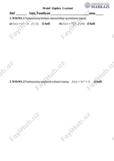 10-sinf algebra 1-variant — PDF