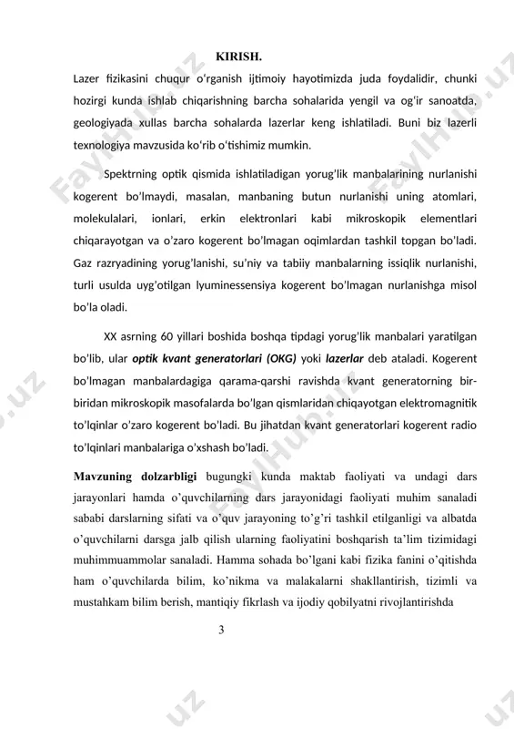 am bilim berish, mantiqiy fikrlash va ijodiy qobilyatni rivojlantirishda 3 maktabda fizika o’qitish uslubining ro’li yanada oshdi. o’zbekiston respublikasining “ta’lim to’g’risida” gi qonuni, “kadrlar tayyorlash milliy dasturi” masala yechishning va laboratoriya ishlari, praktikum mashg’ulotlarini dolzarbligini yanada oshirdi. maktab, kollej, akademik litseylarda fizika kursining alohida bo’limlari bo’yicha darslar uyushtirish va o’tkazishda o’quv materialini tizimga solish, o’qitish jarayonini maqbul usul va yo’llar bilan boyitish, maktab o’quvchilariga nazariy asoslangan va tajribada isbotlangan fizika o’qitishni havola etish shu kunning eng dolzarb masalasidir. shu sababli ham oliy majlisning ix sessiyasida “kadrlar tayyorlash milliy dasturi” qabul qilinib, unda ta’lim sohasida tub o’zgarishlar qilish vazifasi qo’yildi. mavzunning maqsad va vazifasi: impulslar texnikasi - elektr impulslarni hosil qilish (generatsiyalash), kuchaytirish, oʻzgartirish va ulardan foydalanish bilan bogʻliq boʻlgan texnika sohasi. bunday impulslar relaksatsiyalovchi generatorlar (multivibratorlar, blokinggeneratorlar va b.) yoki boshqa generatorlar yordamida hosil qilinadi. impuls rejimda ishlaydigan (elektr signallar uzlukli beriladigan) im-pulsli lampa va yarimoʻpgkazgichli asboblar elektr impulslar manbai …