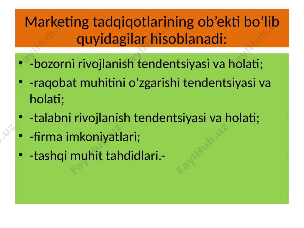 belgilashda tegishli firmaning bozorda faoliyat yuritish o‘rni, vazifalarini inobatga olish lozim. marketing tadqiqotini amalga oshirishda izlanish muammosi bilan uning maqsadlari o‘rtasida tafovut – farqlanish mavjudligiga yetarlicha e’tibor berilmaydi. buning oqibatida keyingi bosqichlarda sezilarli xatolarga yo‘l quyiladi. shu sababdan to‘g‘ri va aniq belgilangan muammo, tayinli maqsadga erishish uchun puxta zamin yaratadi. marketing tadqiqotlarining eng muhim bosqichlaridan biri bo‘lib bu – tadqiqot rejasini ishlab chiqish hisoblanadi. bunda tadqiqot uchun zarur bo‘lgan ma’lumotlar va axborotlarni to‘plash manbalari, uslublari, qurollari, tanlov o‘tkazish tartiboti va rejalari tuziladi. tadqiqot asoslanadigan ma’lumotlar va manbalardan bir necha marotaba tegishli sohalarda foydalanish, ularni qayta ishlash mumkin. image1.jpeg image2.jpeg image3.jpeg image4.jpeg image5.png image6.jpeg image7.jpeg image8.jpeg image9.jpeg image10.png image11.png image12.jpeg image13.jpeg image14.jpeg postman /docprops/thumbnail.jpeg