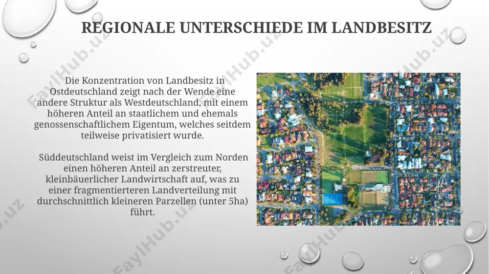 ktuelle landnutzung in deutschland zeigt, dass ca. 50% der fläche landwirtschaftlich genutzt werden, wobei ackerland mit etwa 33% den größten anteil ausmacht. verteilung nach eigentumsformen in deutschland liegt der anteil an privatem wohneigentum bei ca. 46%, während der anteil an öffentlich gefördertem wohnraum deutlich geringer ausfällt, mit schätzungsweise 12% des gesamten wohnungsbestandes. die verteilung von gewerbegrundstücken konzentriert sich oft auf wenige großinvestoren, die über 60% des marktes in urbanen zentren kontrollieren, während kleinunternehmer lediglich ca. 15% besitzen. zukünftige entwicklungen im landbesitz die digitalisierung der grundstücksverwaltung und -transaktionen wird die effizienz steigern, aber gleichzeitig auch zu neuen herausforderungen in bezug auf datenschutz und transparenz führen, etwa durch die nutzung von blockchain-technologien. bis 2030 könnte ein signifikanter anstieg von ca. 8% im landbesitz durch private eigentümer im ländlichen raum erwartet werden, getrieben durch den trend zum "landleben" und dem wachstum des agrotourismus. grundbesitzverteilung: ein überblick die gini-koeffizienten für grundbesitzverteilung variieren stark zwischen …