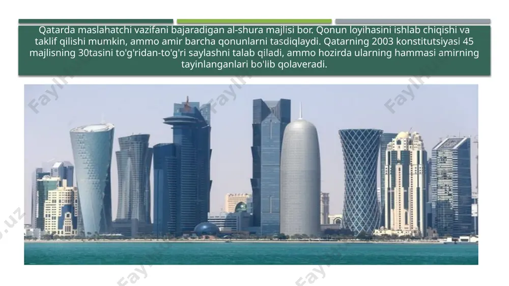 yangi mahalliy hokimiyat oilasi, tani qabilasi paydo bo'ldi. 1867-yilda qatar va bahrayn urushga kirishdi. yana bir bor doha xarobada qoldi. britaniya qatarni turar-joy shartnomasida bahrayndan alohida shaxs deb e'tirof etdi. bu 18-dekabr 1878-yil bo'lib o'tgan qatari davlatini tuzishda birinchi qadam edi. ushbu ko'rsatkich uchun 1985 yildan 2019 yilgacha qatar bo'yicha ma'lumotlar keltirilgan. qatar uchun bu davrdagi oʻrtacha koʻrsatkich 12447 ni tashkil etdi, eng past koʻrsatkich 1985-yilda 6000 va 2017-yilda eng yuqori koʻrsatkich 22000 ni tashkil etdi. dunyo bo'ylab iqtisodiy ko'rinish uzunroq tarixiy seriyalar dunyo bo'ylab iqtisodiy ko'rinish qatar: eksport 2022 yilda 0,03 foiz va 2002 yilda maksimal darajada 0,12 foizni tashkil etdi. aqsh dollari, 2013 yilda eng kam 0,03 million aqsh dollari, va 2020 yilda 465,9 million aqsh dollari. 2009 dan 2021 god. 2012 yilda 0,98 foizni tashkil etadi, 2020 yilda esa 7,1 foizni tashkil etadi. image1.jpg image2.jpeg image3.jpeg image4.jpeg image5.jpeg image6.jpeg image7.jpeg image8.jpeg image9.jpeg image10.png image11.png image12.png image13.png image14.png …